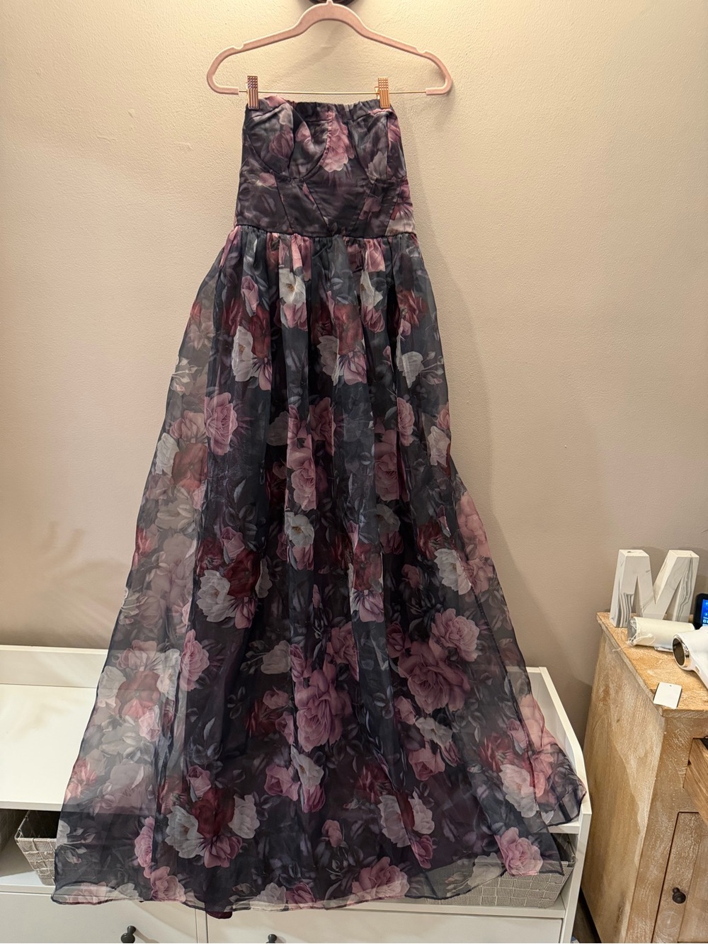 Lulus Dark Floral Print Strapless Corset Maxi Dress Size Large nwt